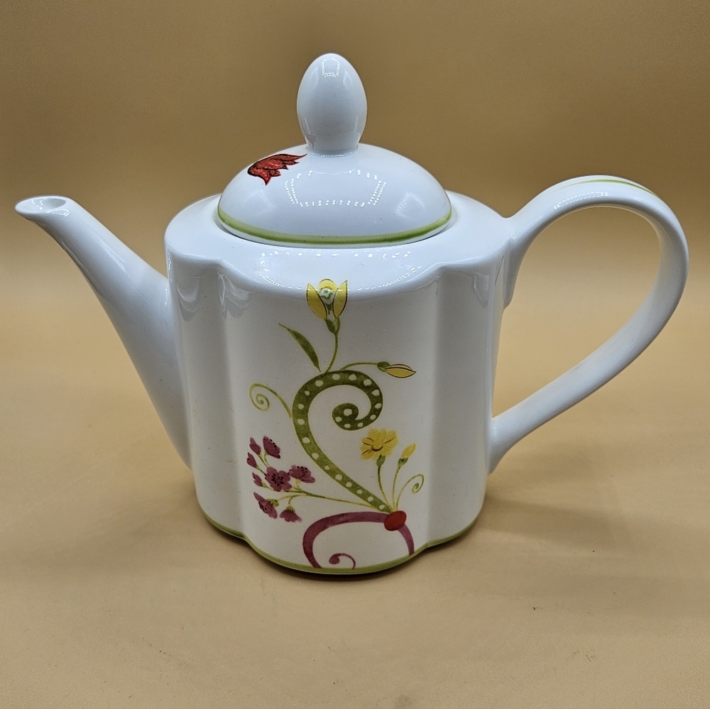 Pier 1 Imports "LYDA" Floral Spring Summer Pattern Teapot With Lid Ceramic